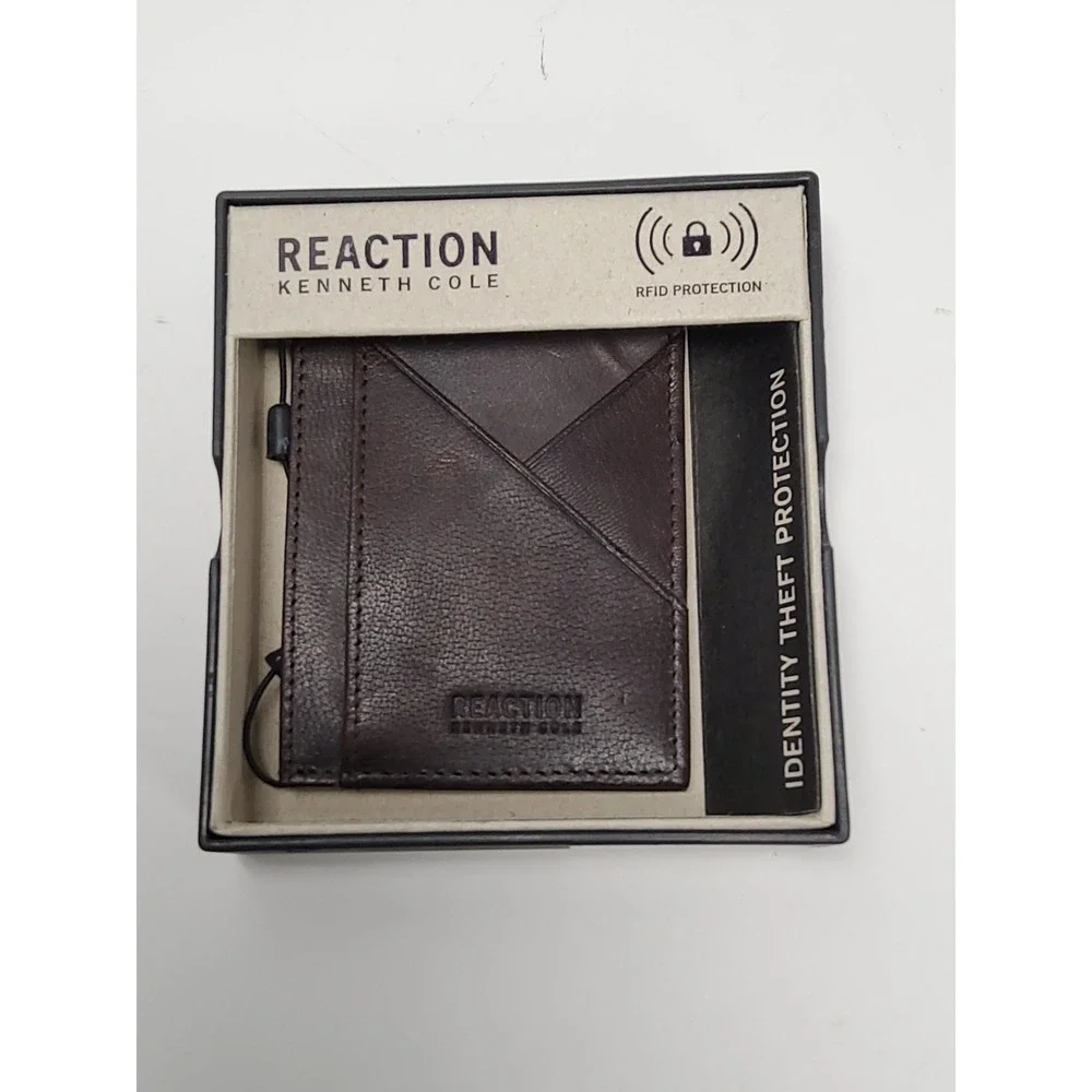 Kenneth Cole Reaction Mens Wallet Brown Leather RFID Protection